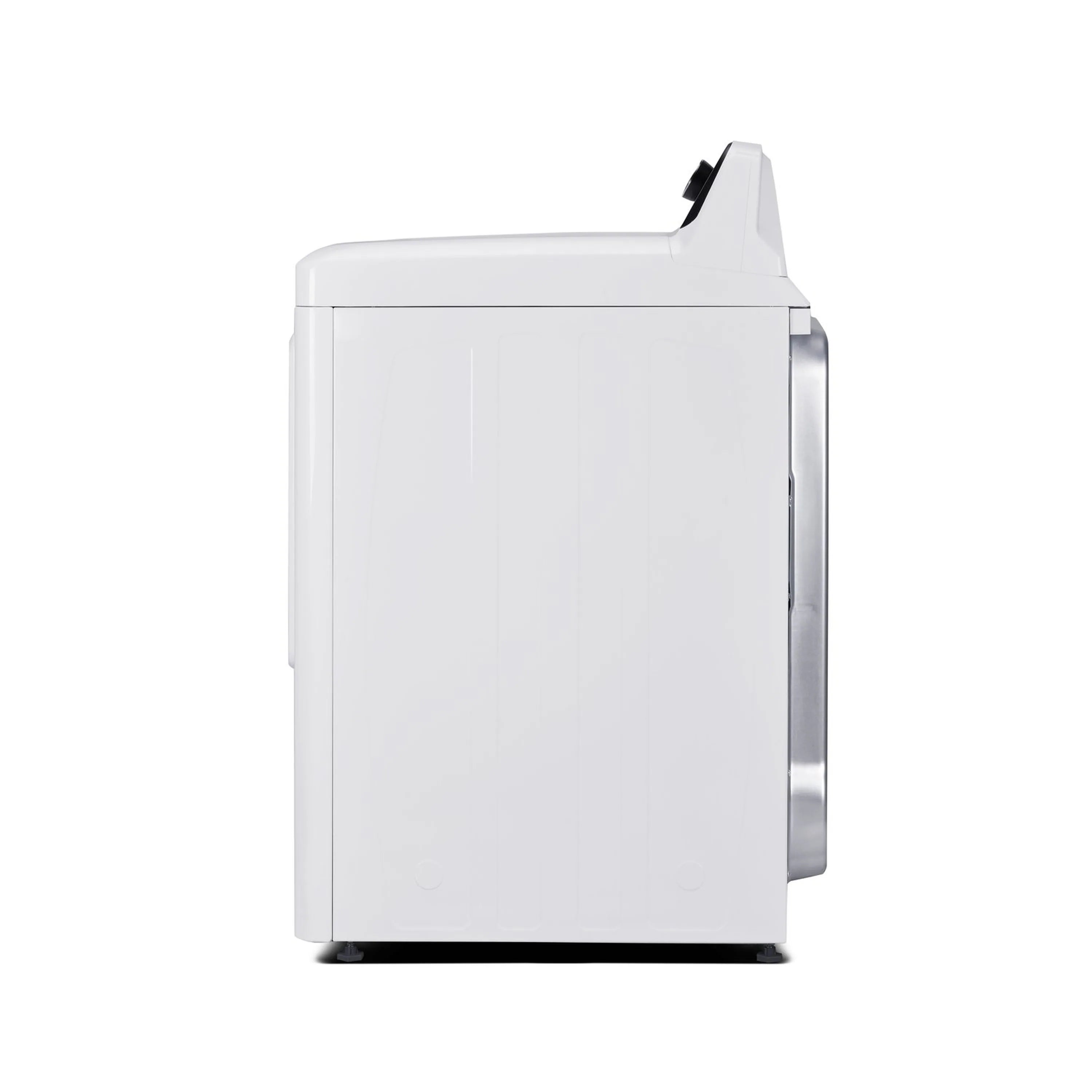 White electric clothes dryer side view with rear vent area