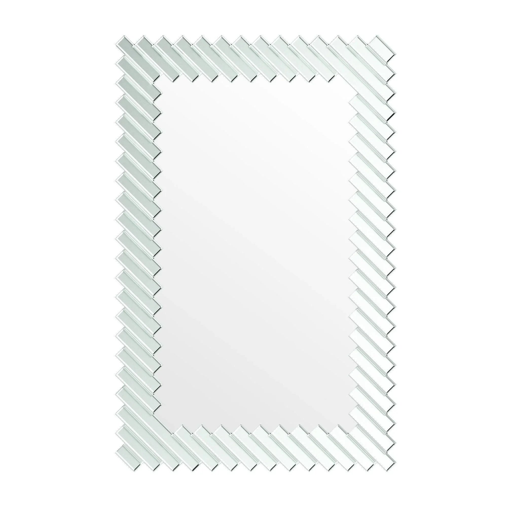 Rectangular decorative mirror with silver zigzag slat frame and reflective glass center