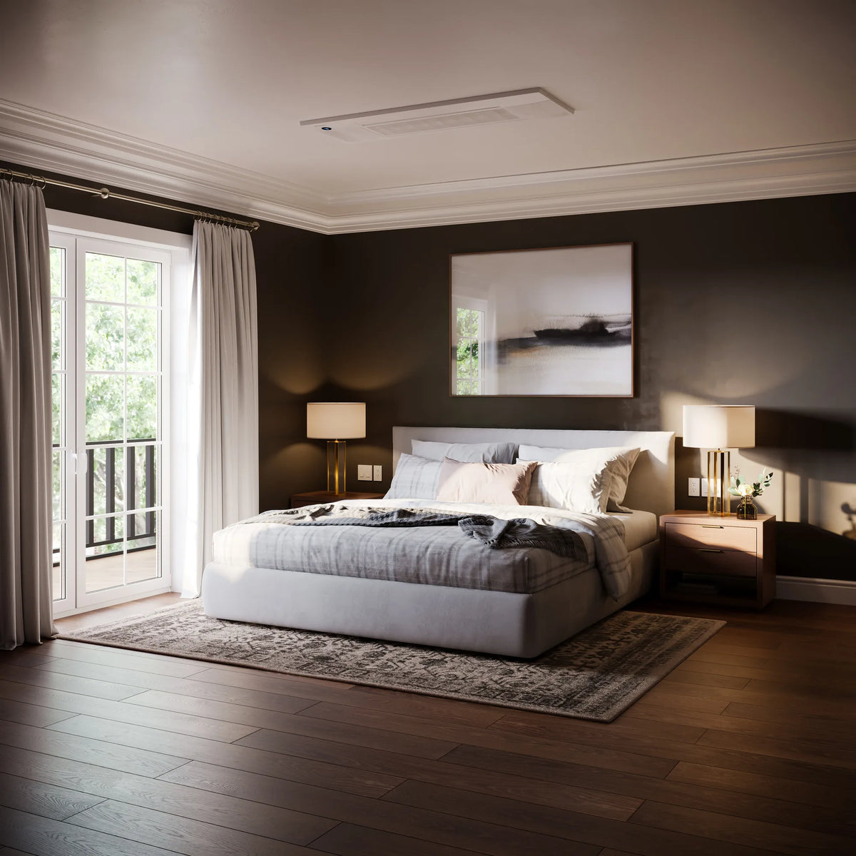 Two-zone ceiling mounts, bedroom