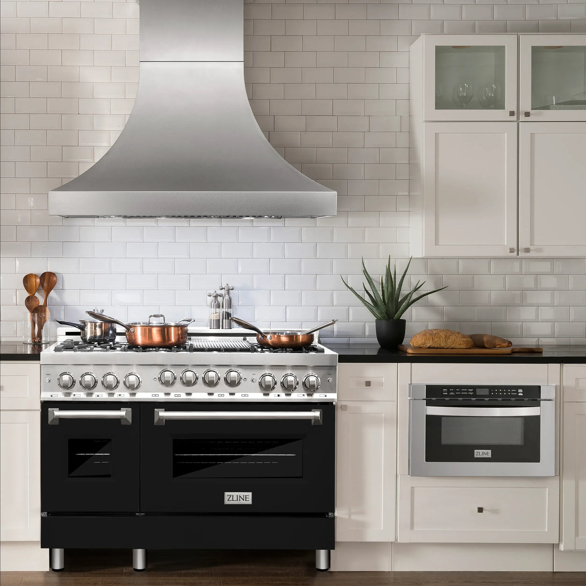 ZLINE 48-inch Legacy Series Dual Fuel Range with Black Matte Door in a kitchen
