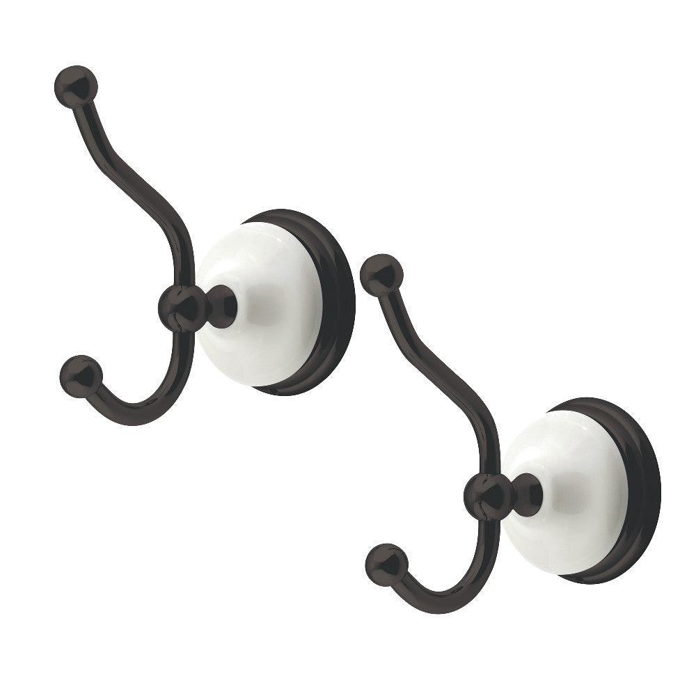 Victorian-style robe hook set with oil-rubbed bronze finish and two curved hooks