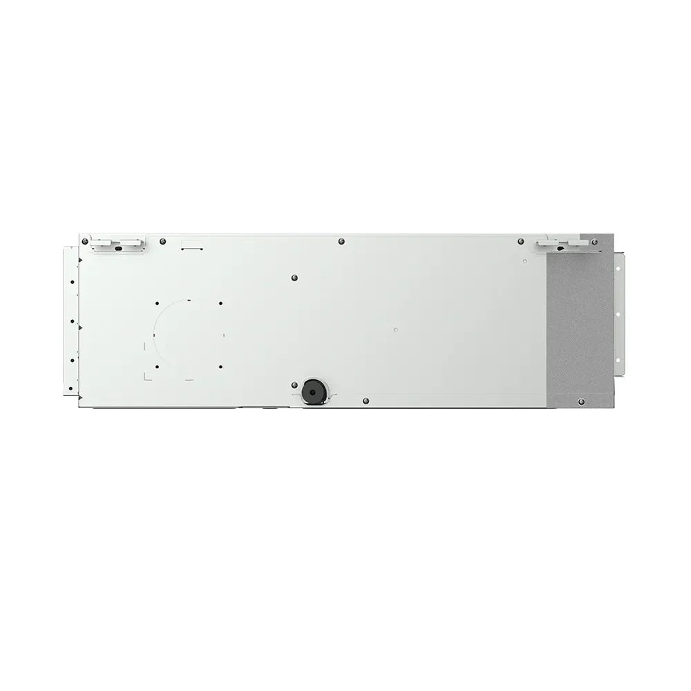 Ducted air handler base panel with circular outlet and mounting holes, gray