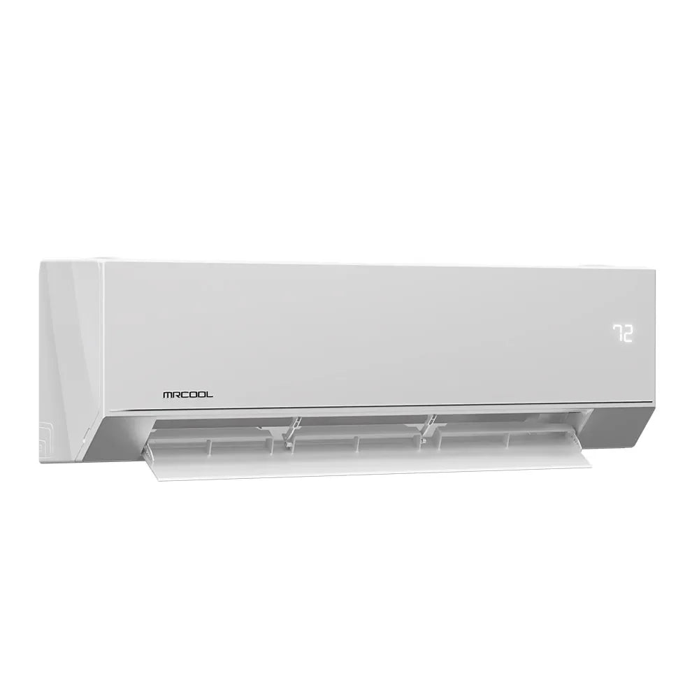White wall-mounted mini split air handler angled view with front air outlet