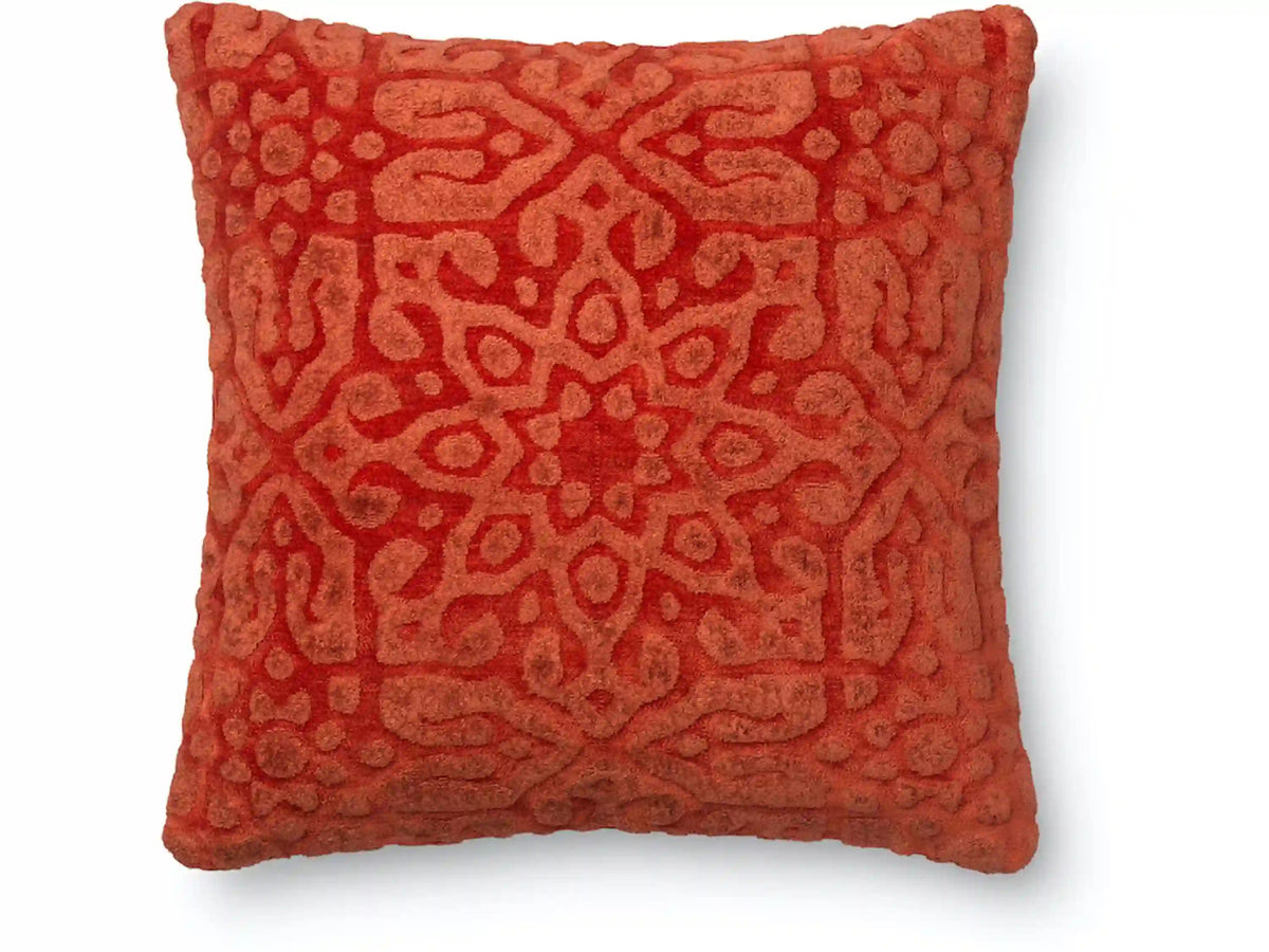 Chili red decorative throw pillow with abstract pattern, square design