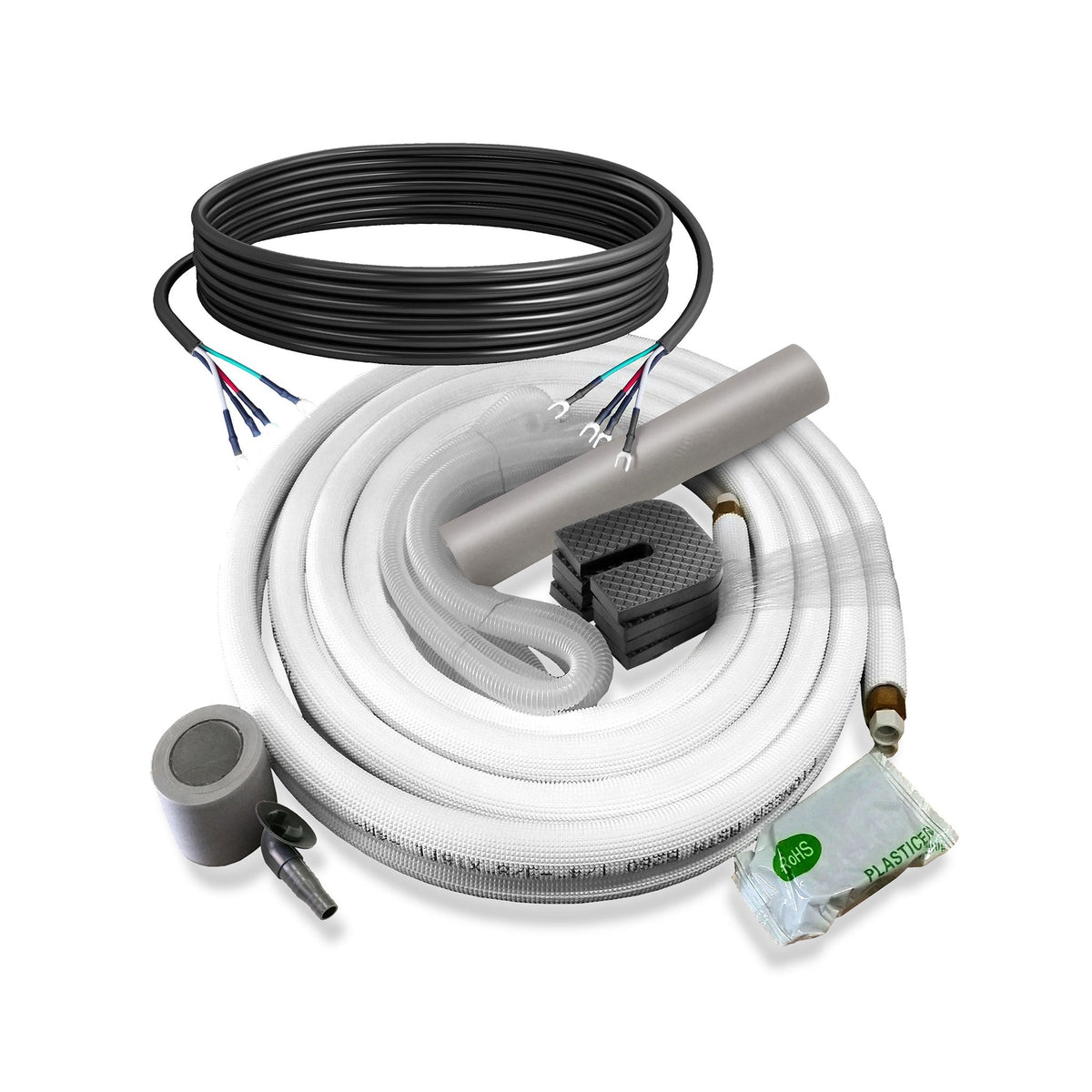 Ductless mini-split installation kit with white lineset bundle and fittings