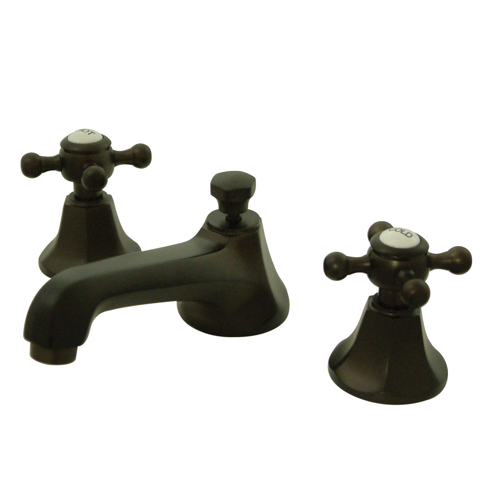 Oil rubbed bronze widespread bathroom faucet with two cross handles and pop-up drain