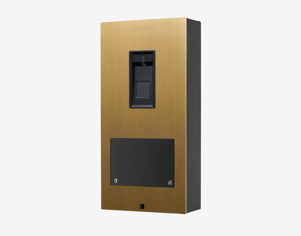 DoorBird A1122 surface-mount fingerprint access control device, gold PVD finish