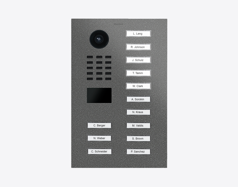 Stainless steel IP video door station panel with 13 call buttons and camera lens