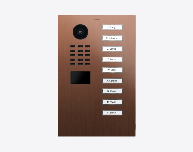 Bronze video door station with built-in camera and 9 name call buttons
