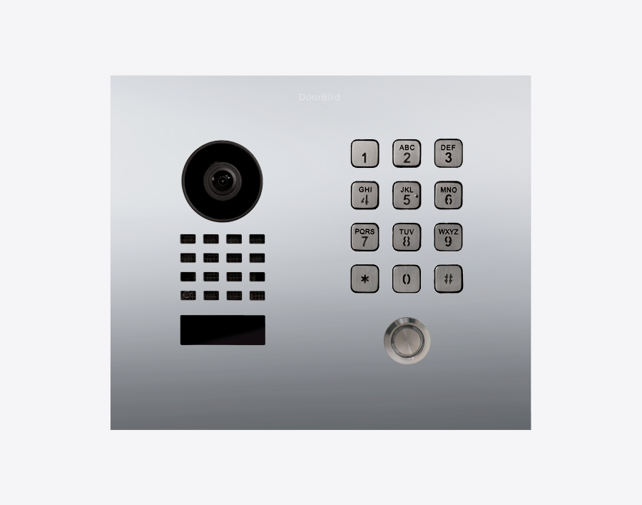 DoorBird D1101KH flush-mount IP video door station, chrome faceplate with camera and keypad