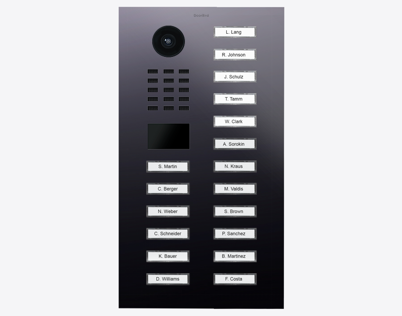 DoorBird D2118V video door station with camera and 18 call buttons, titanium finish