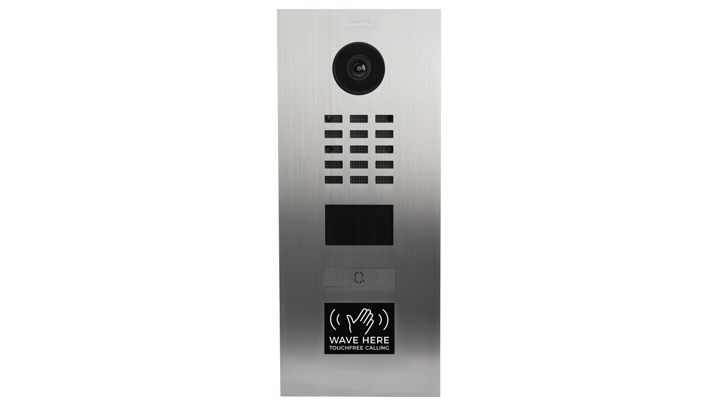 Stainless steel flush mount IP video door station front with camera, speaker grille and keypad