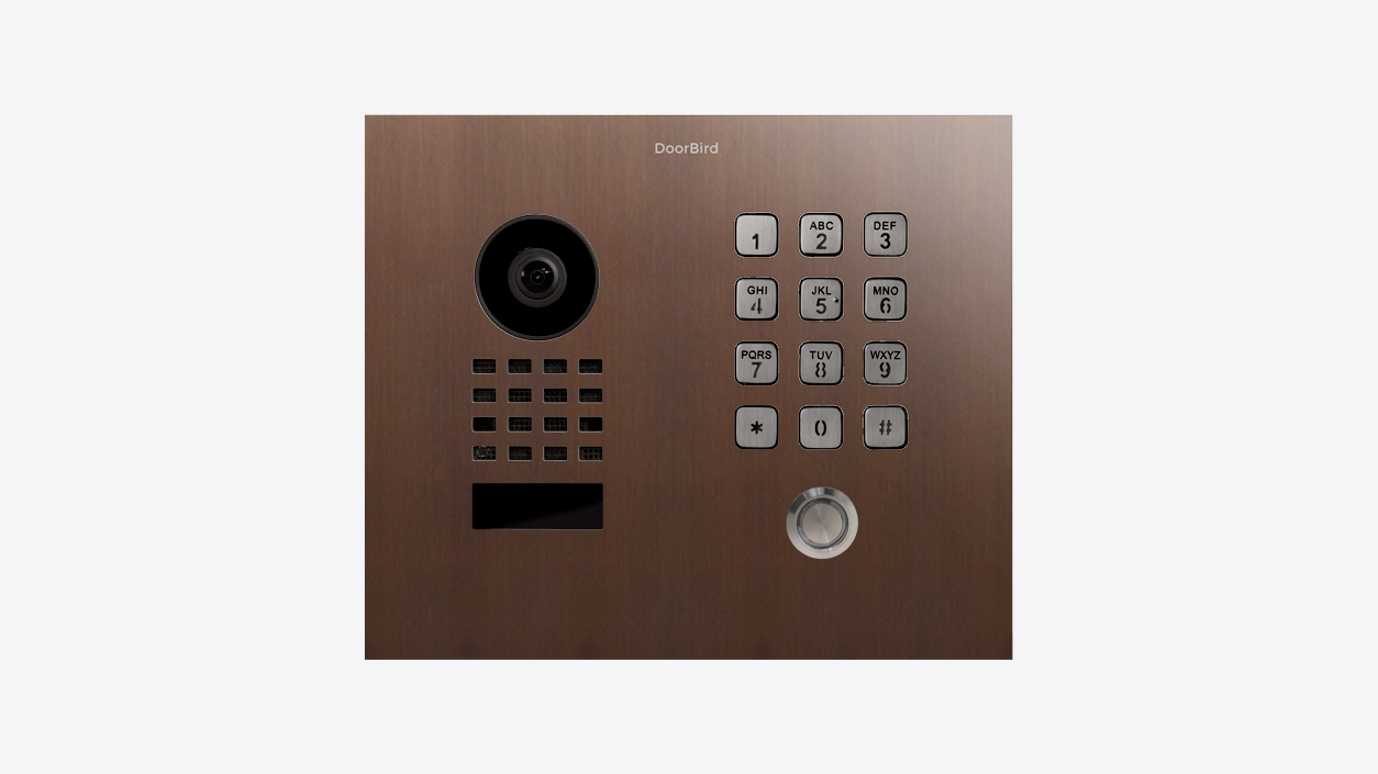 DoorBird D1101KH bronze flush-mount video door station with camera and keypad