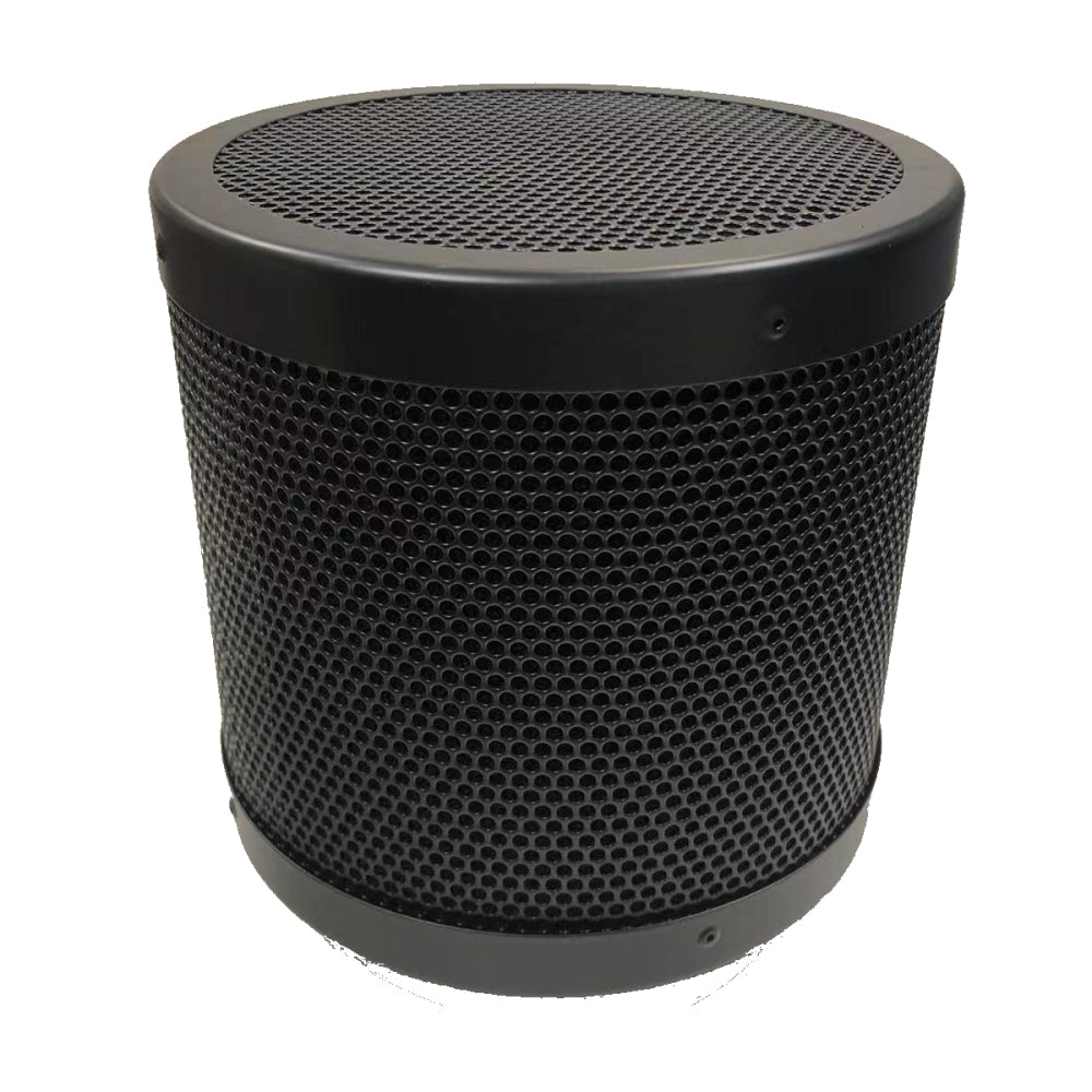 Fotile recirculation kit, black cylindrical duct with perforated mesh top and rim
