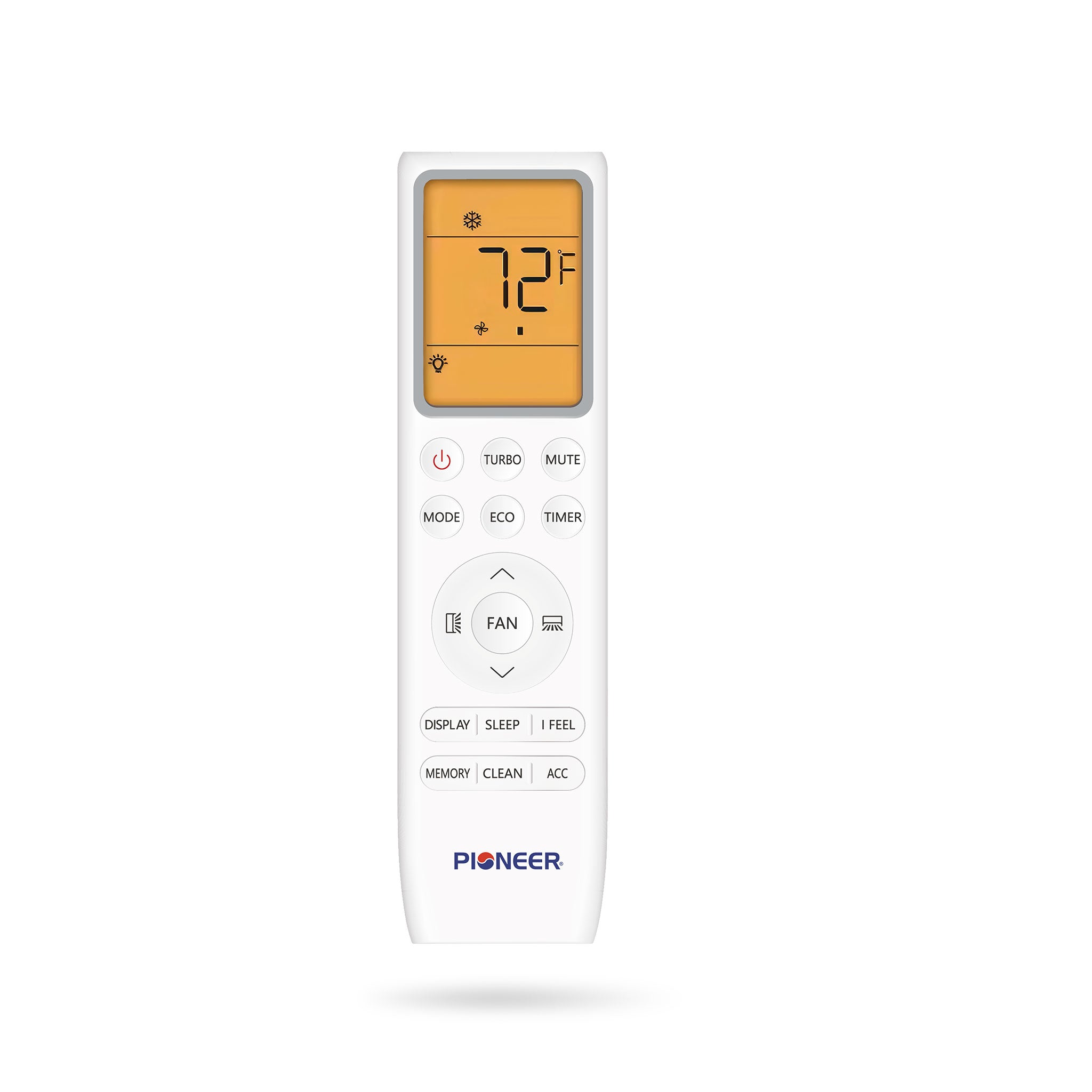 Pioneer mini-split remote control with orange display and button panel