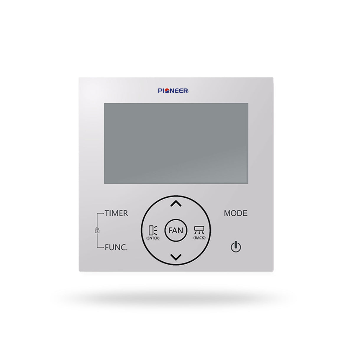 Mini-split remote control with LCD screen, mode, fan, and timer controls
