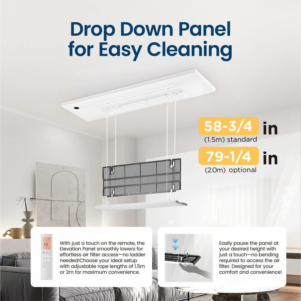 Ductless ceiling cassette mini split indoor air handler unit with vented grille