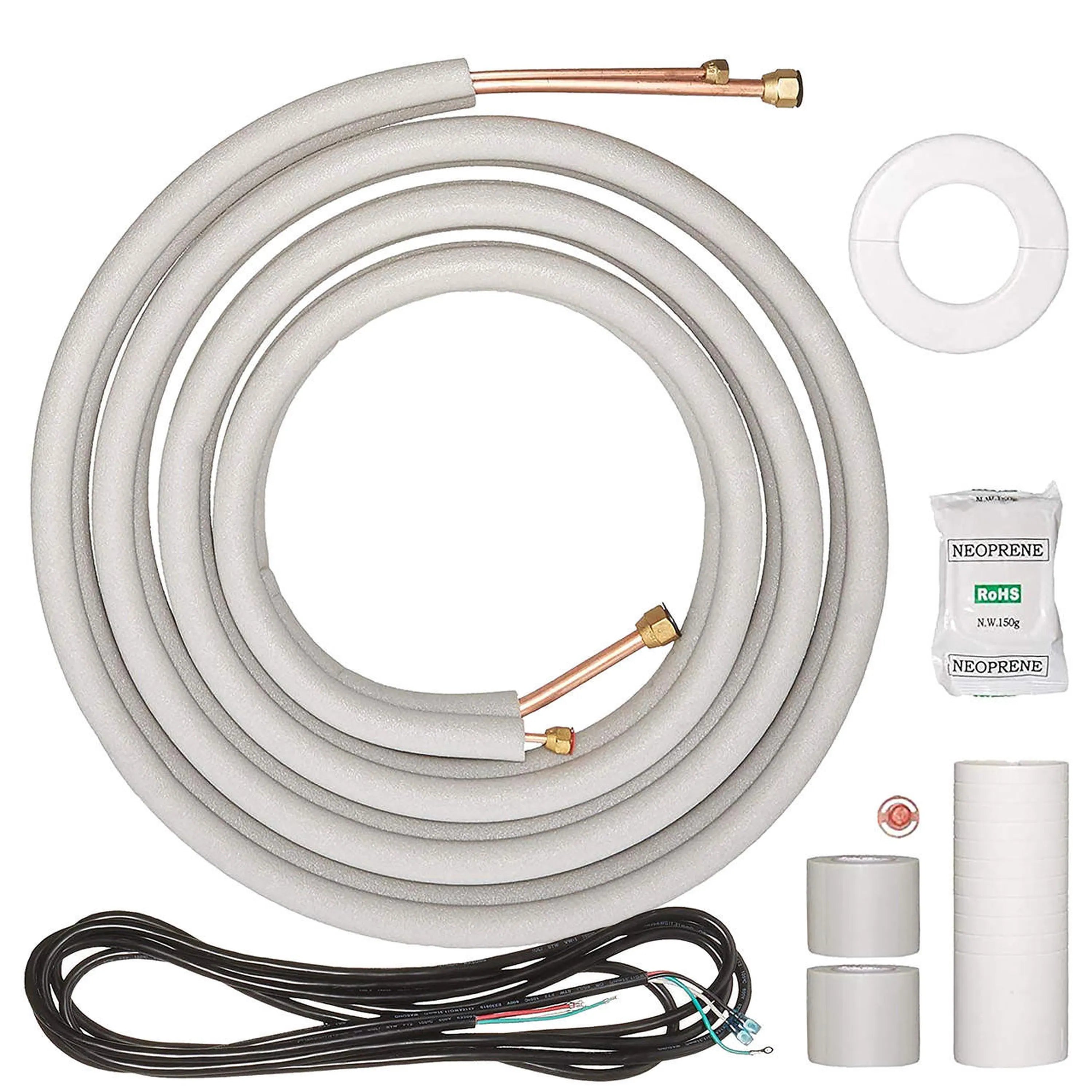 Senville line set kit with insulated refrigerant tubing, fittings, and accessories