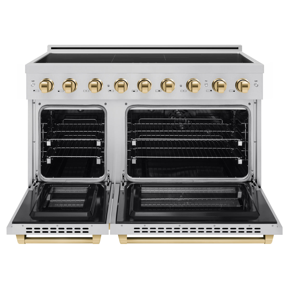ZLINE Autograph Edition 48-Inch Paramount Induction Range with 7 Element Cooktop and 6.7 Cu. Ft. Electric Double Oven in Stainless Steel with Polished Gold Accents (SINRZ-48-G)
