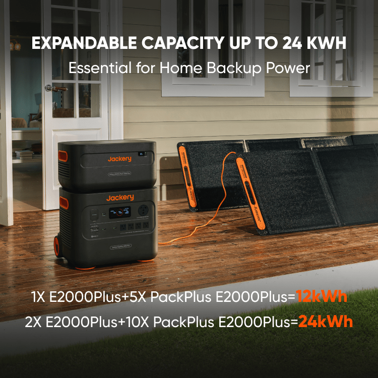 Jackery expandable power station stack with connected foldable solar panels