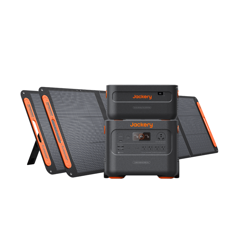 Jackery portable solar power station with black control display and foldable panels