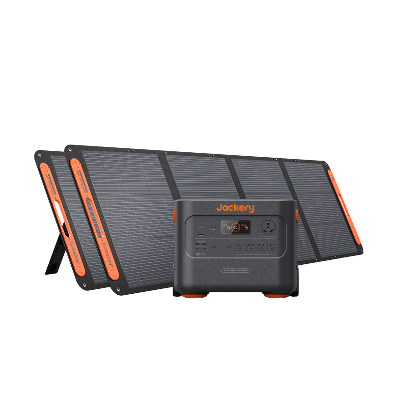 Jackery portable solar power station with foldable black solar panels