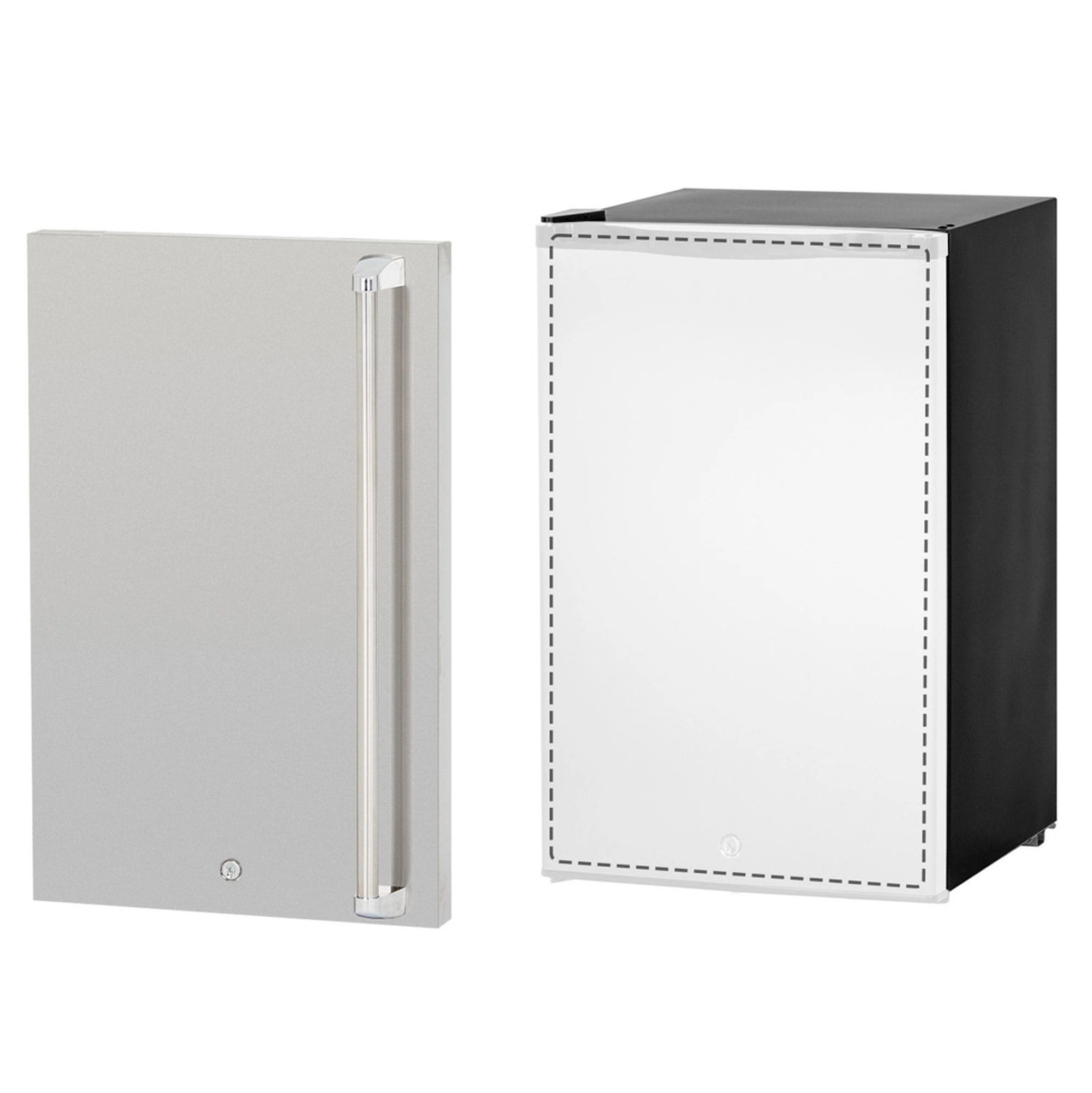 TrueFlame grill door liner, grey panel with stainless pull-bar insert (open view)