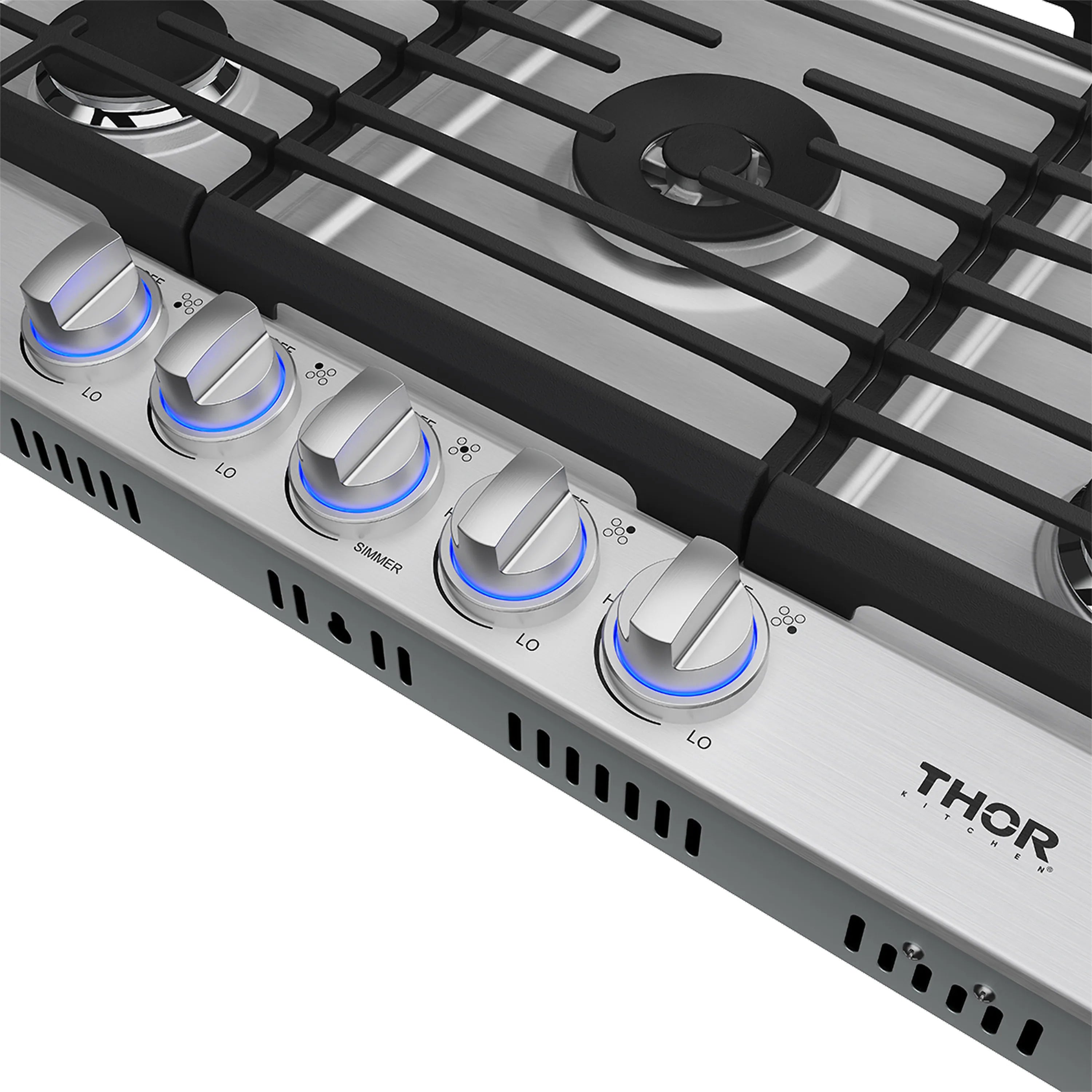 Thor gas cooktop front control knobs with blue indicator rings