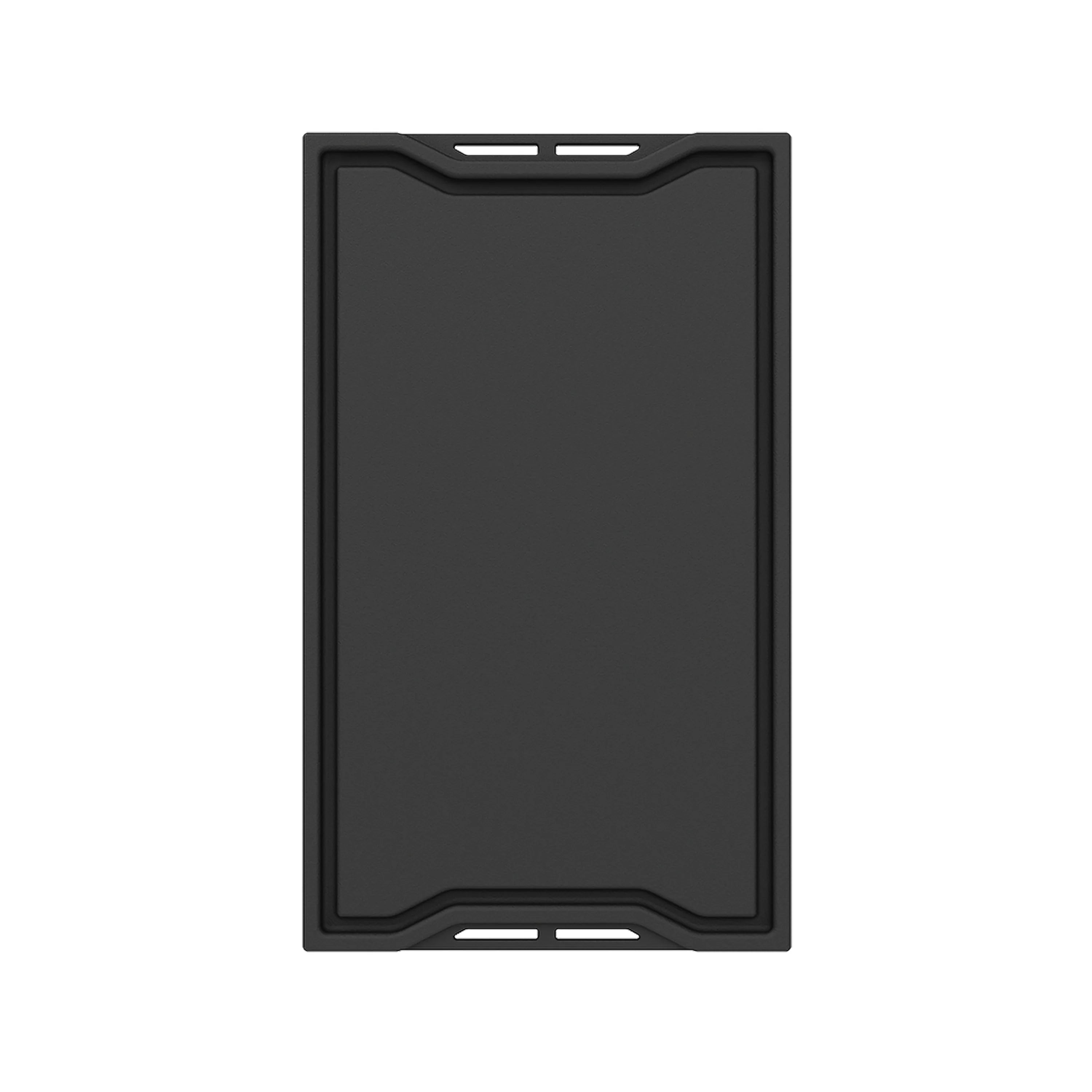 Black griddle plate insert with corner handles for lifting