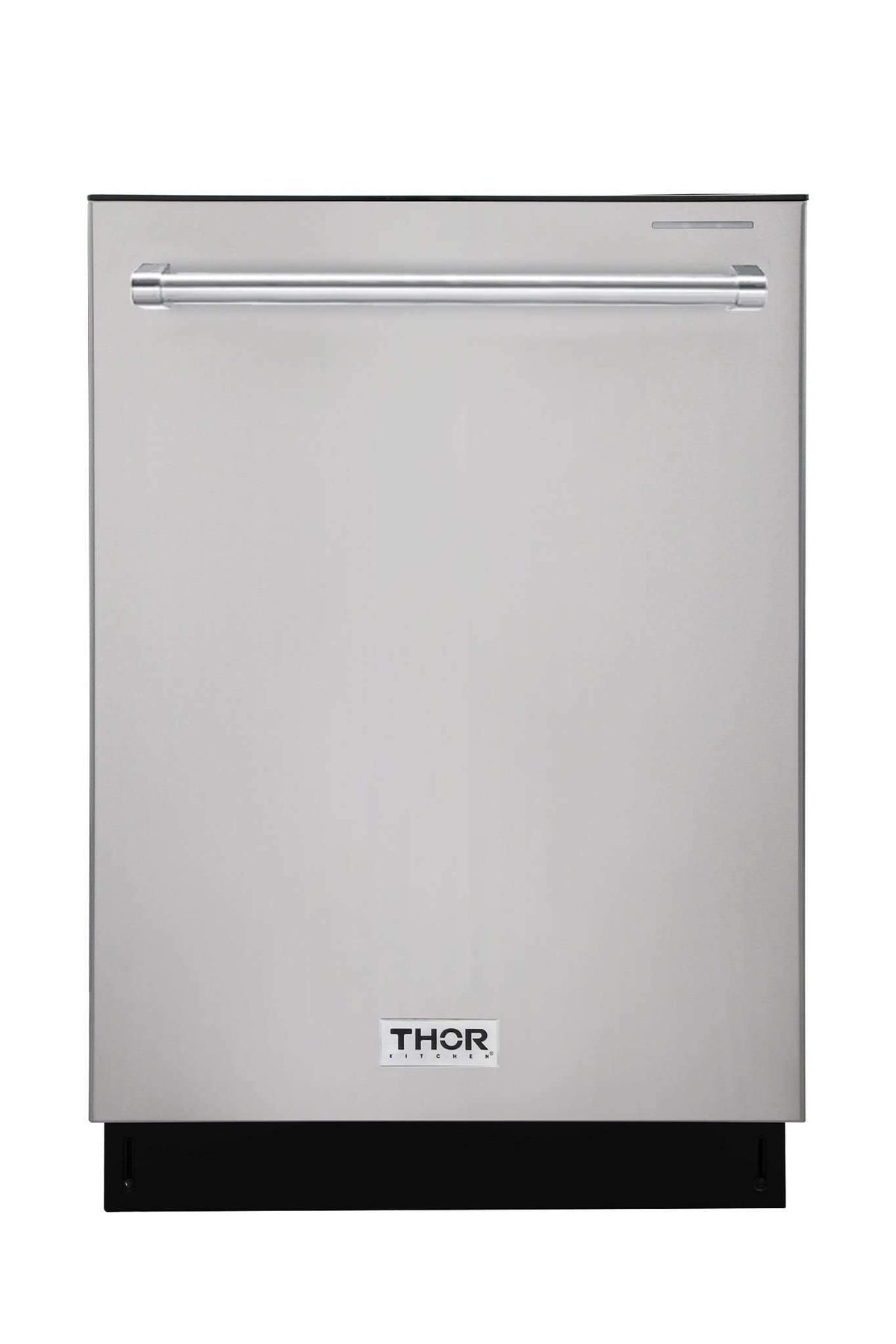 Stainless steel dishwasher with front door and horizontal handle, THOR logo at bottom
