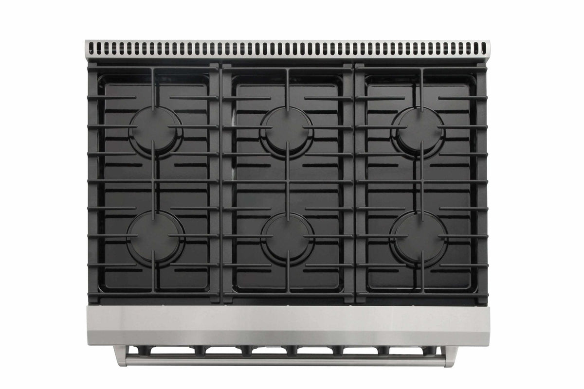 Stainless steel Thor gas cooktop burner grates with six round burner caps