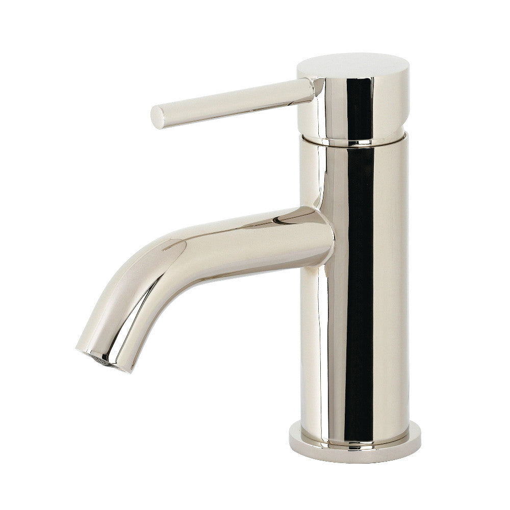 Single-hole bathroom faucet with polished nickel finish, one-handle deck mount.