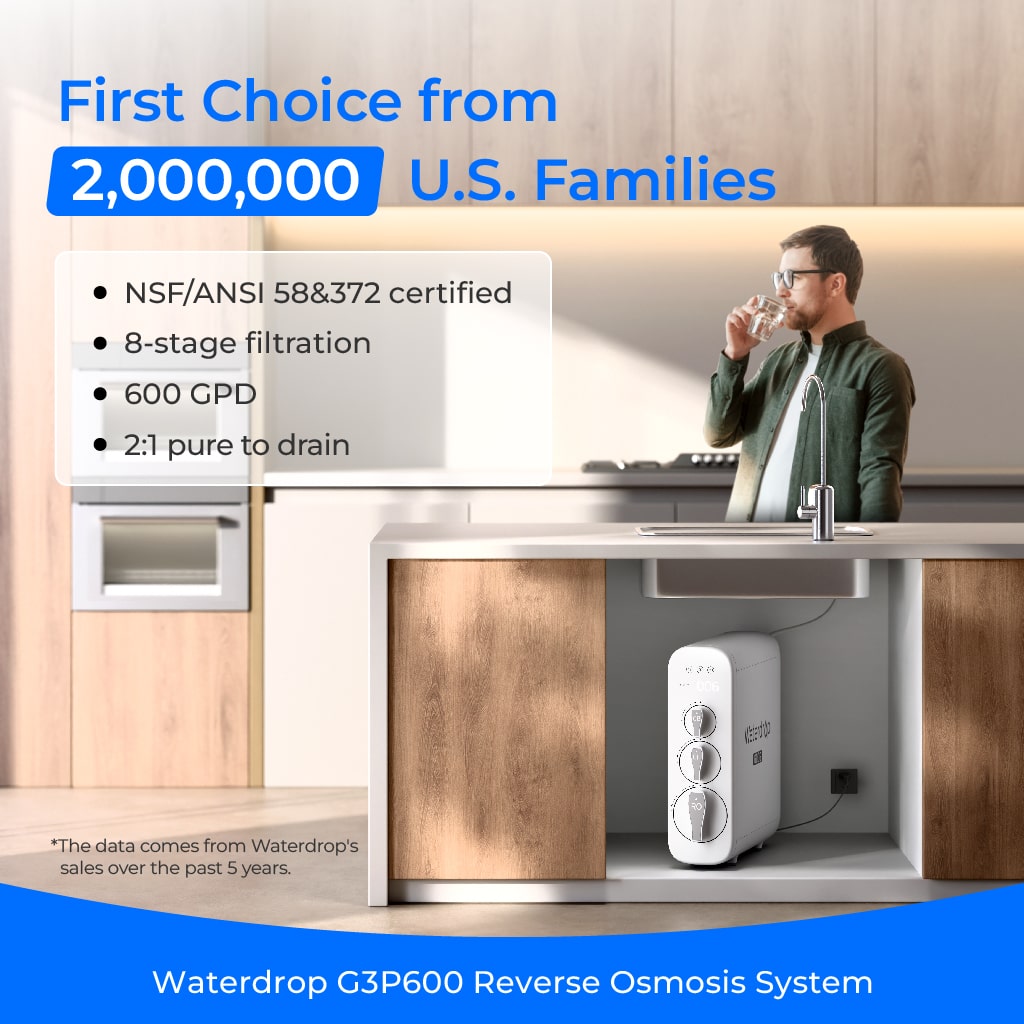 Under-sink reverse osmosis water filter system with white control unit and chrome faucet
