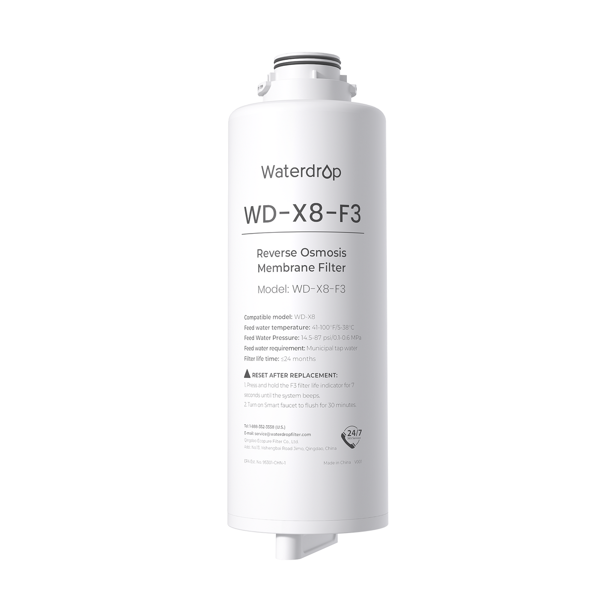 White Waterdrop reverse osmosis membrane filter cartridge WD-X8-F3