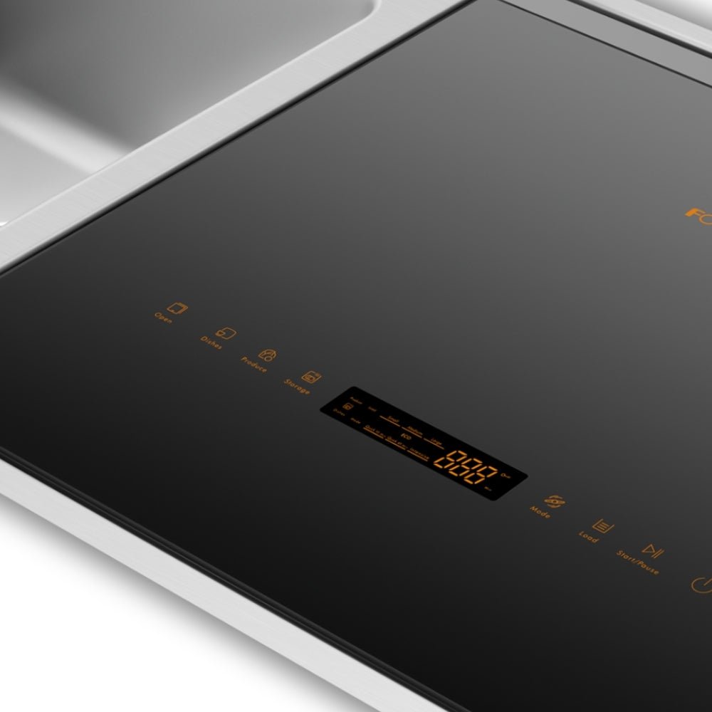 Black in-sink dishwasher control panel with digital display and touch buttons