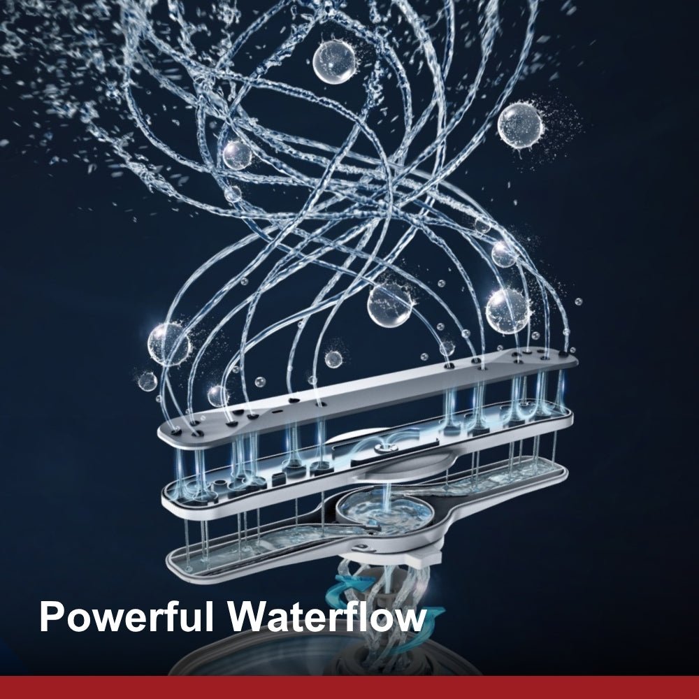 In-sink dishwasher upper rack with water droplets and spray jets