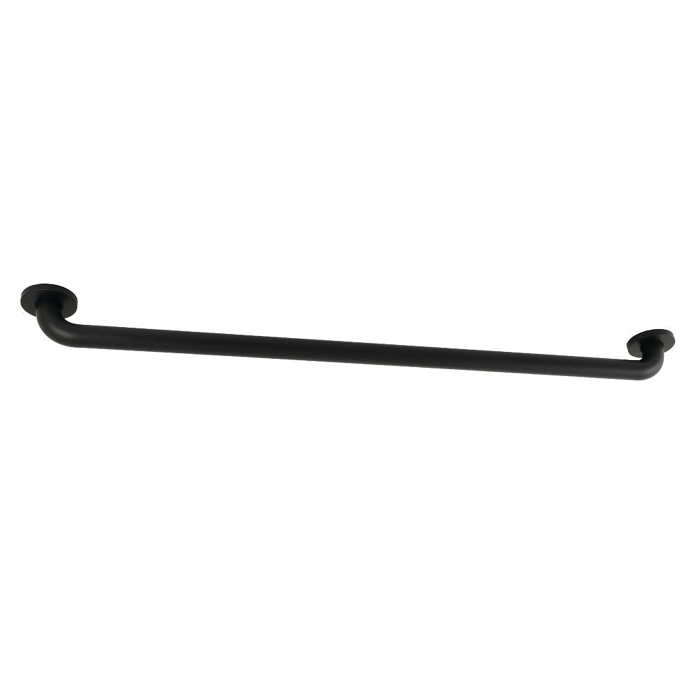 Matte black ADA grab bar with curved ends for wall-mounted support