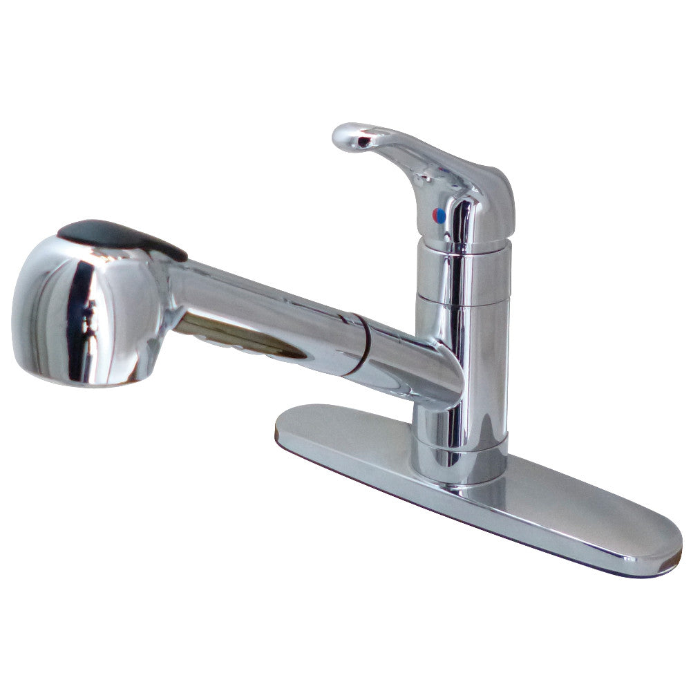 Polished chrome single-handle kitchen faucet with pull-out spray head