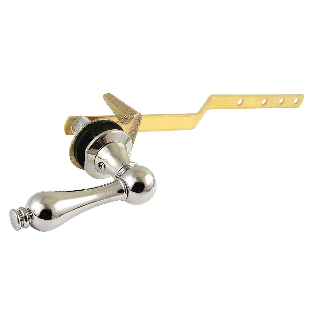 Victorian front-mount toilet tank lever with polished nickel handle and mounting plate