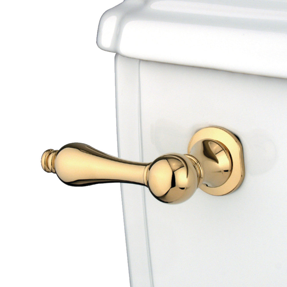 Polished brass Victorian toilet tank lever with rounded thumb handle on front mount