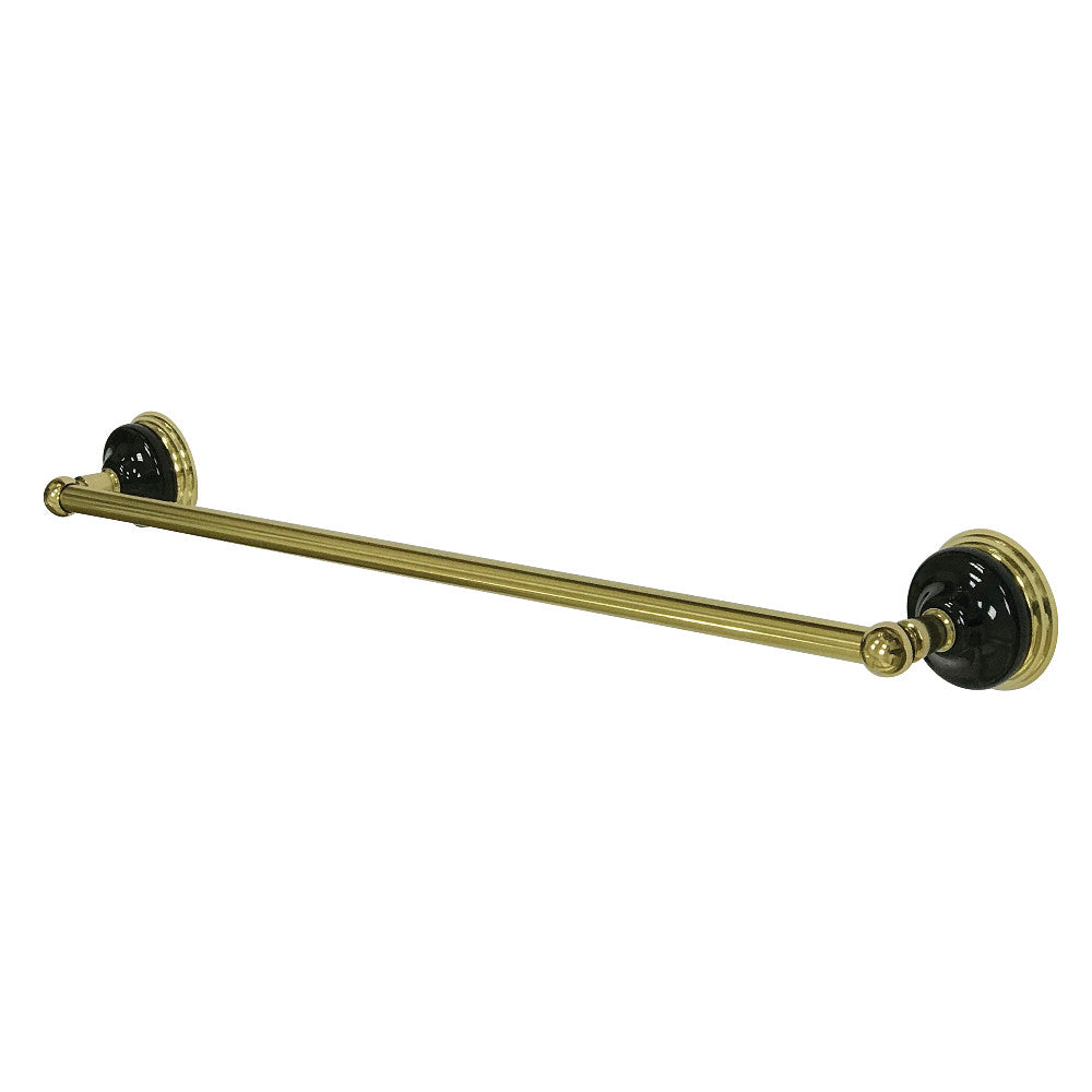 Polished brass single towel bar with dark onyx-style end caps