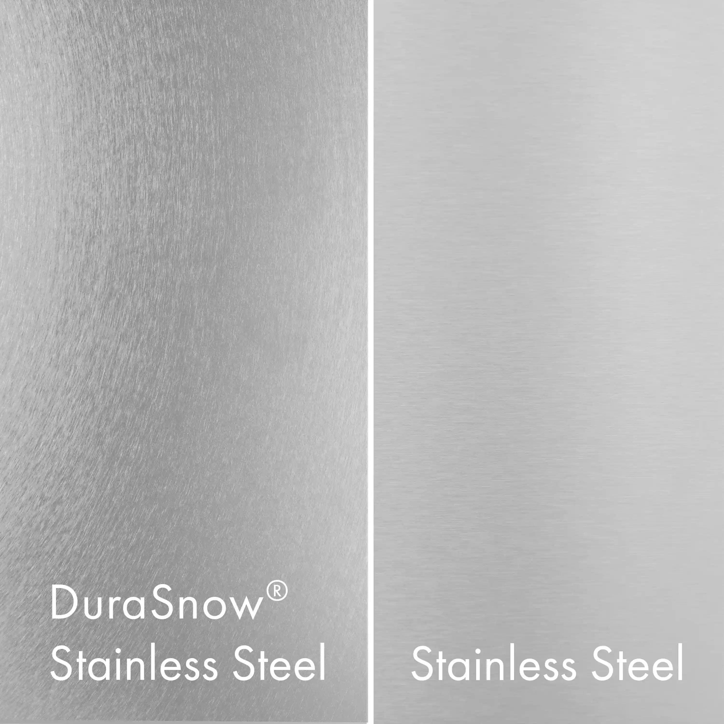 Stainless steel finish panels showing DuraSnow® coating on the range exterior