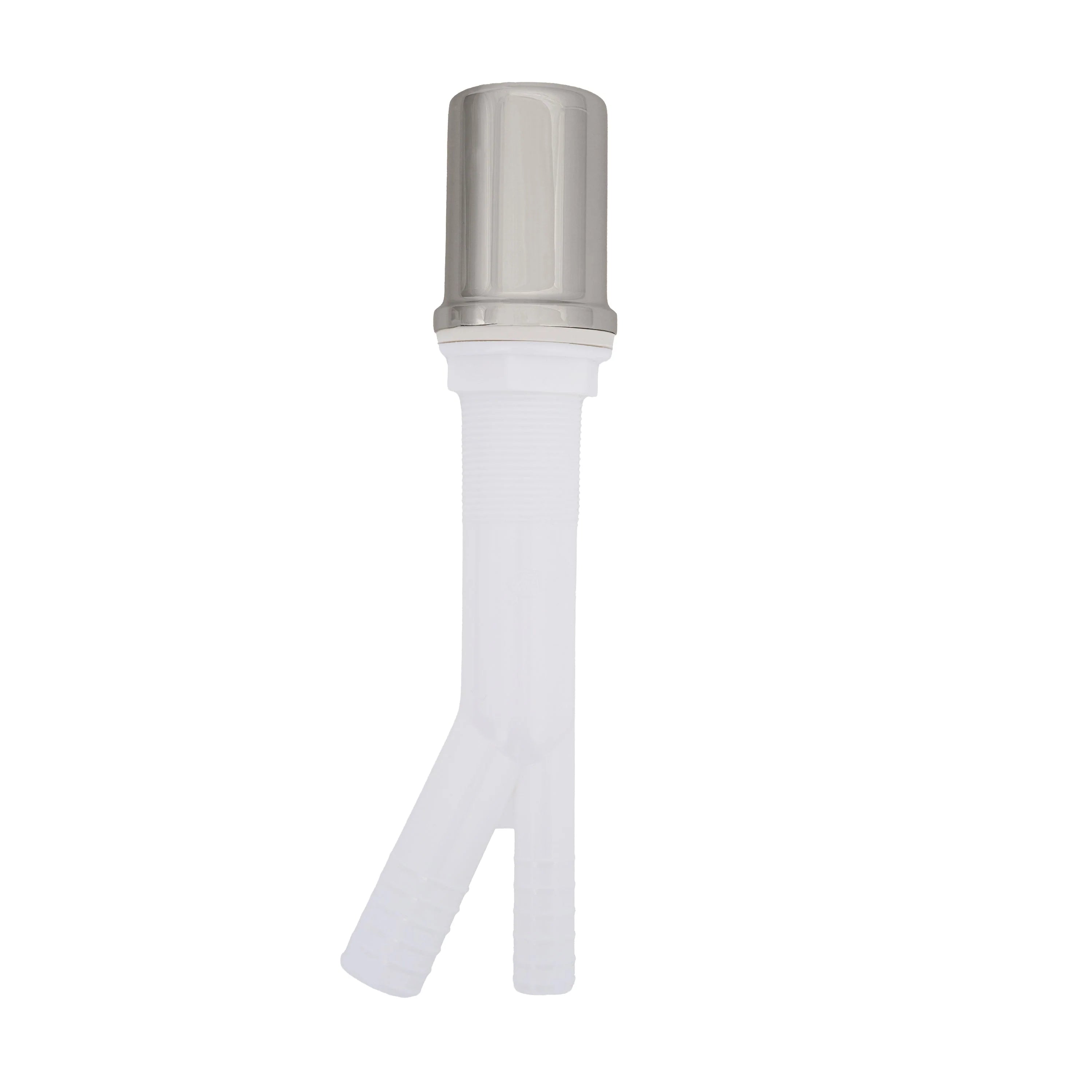 Brushed nickel dishwasher air gap with white mounting tube