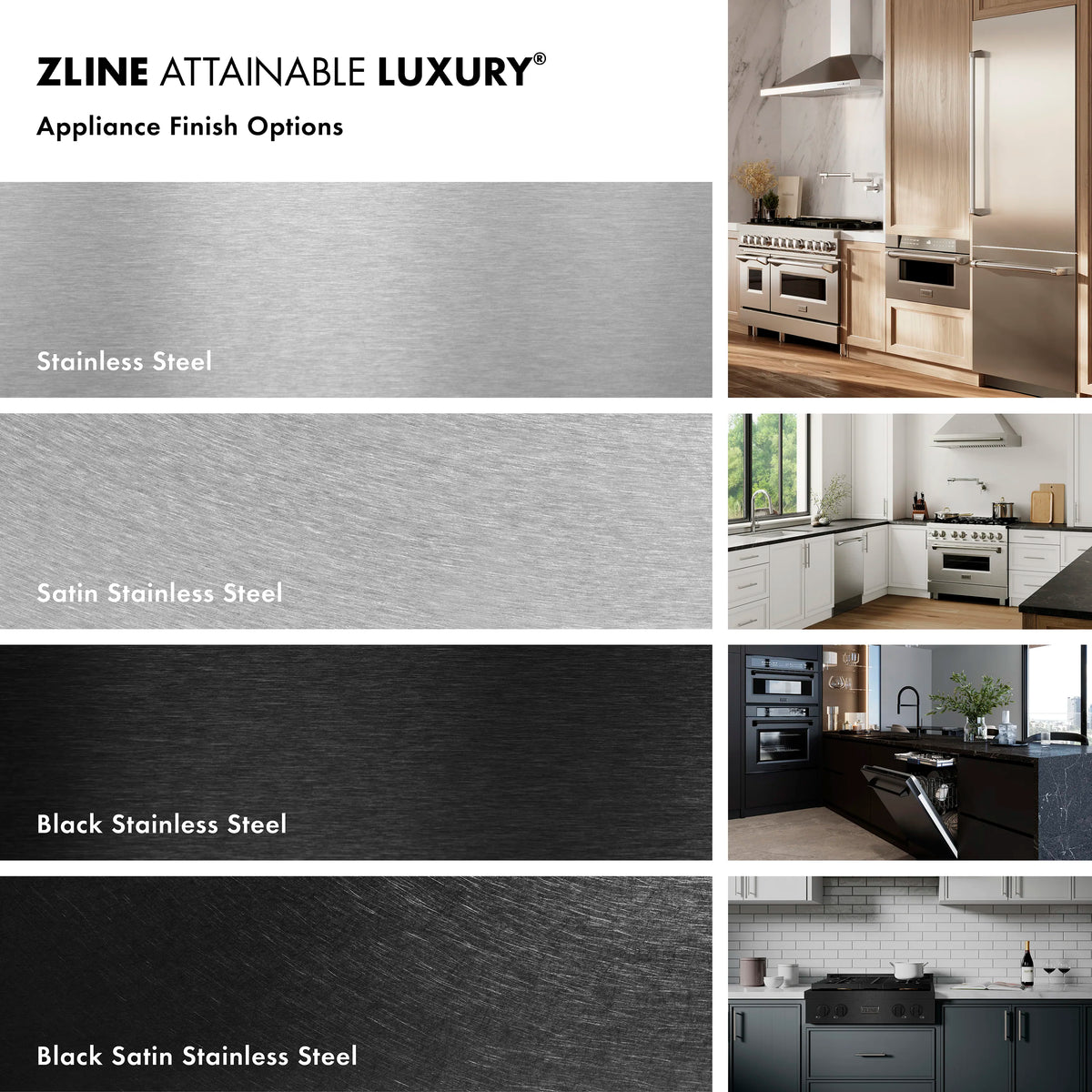 Appliance finish swatches: stainless steel and satin stainless steel