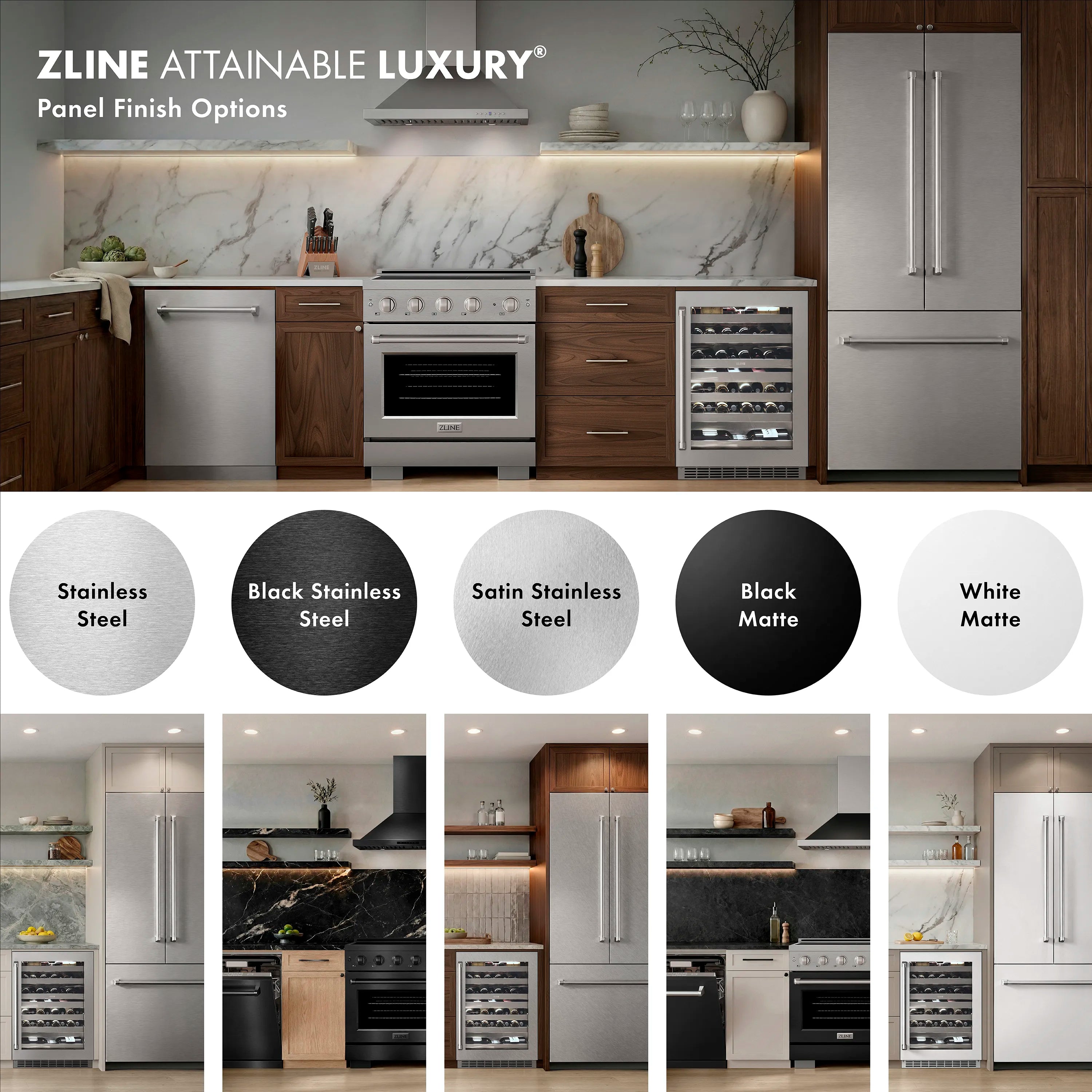 Built-in dishwasher panel-ready design with selectable stainless steel finishes