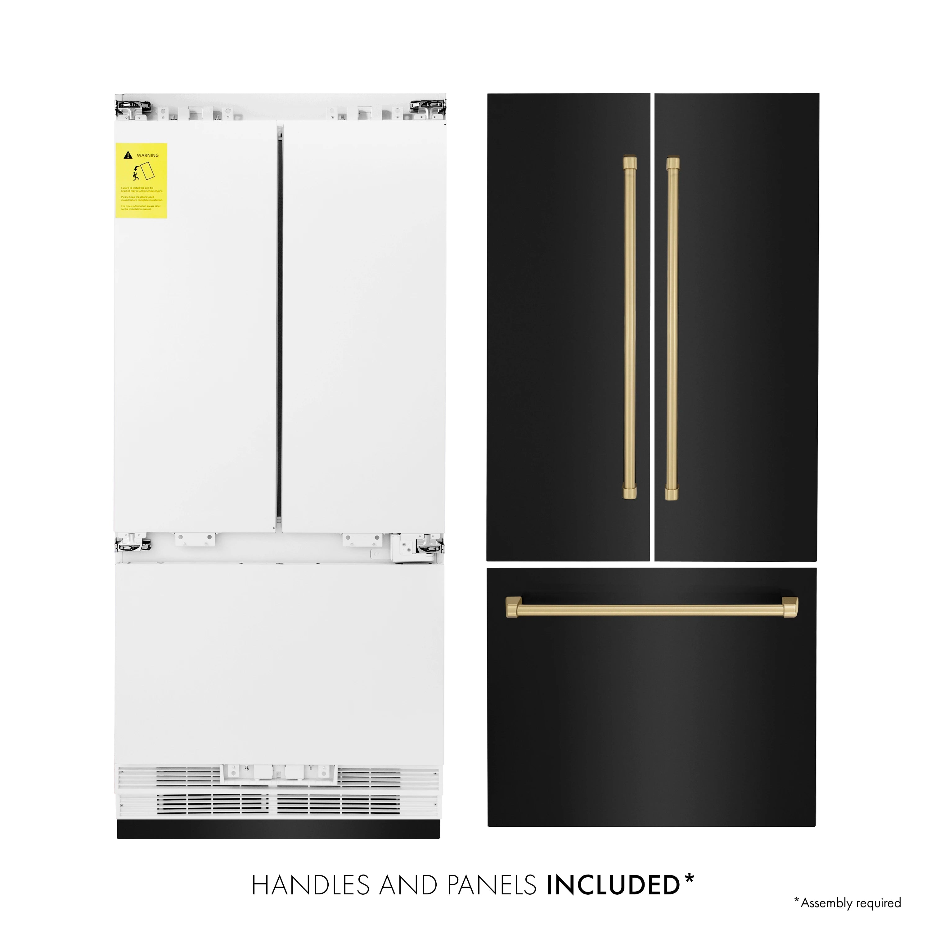 Refrigerator handles and panels included in black with champagne bronze accents
