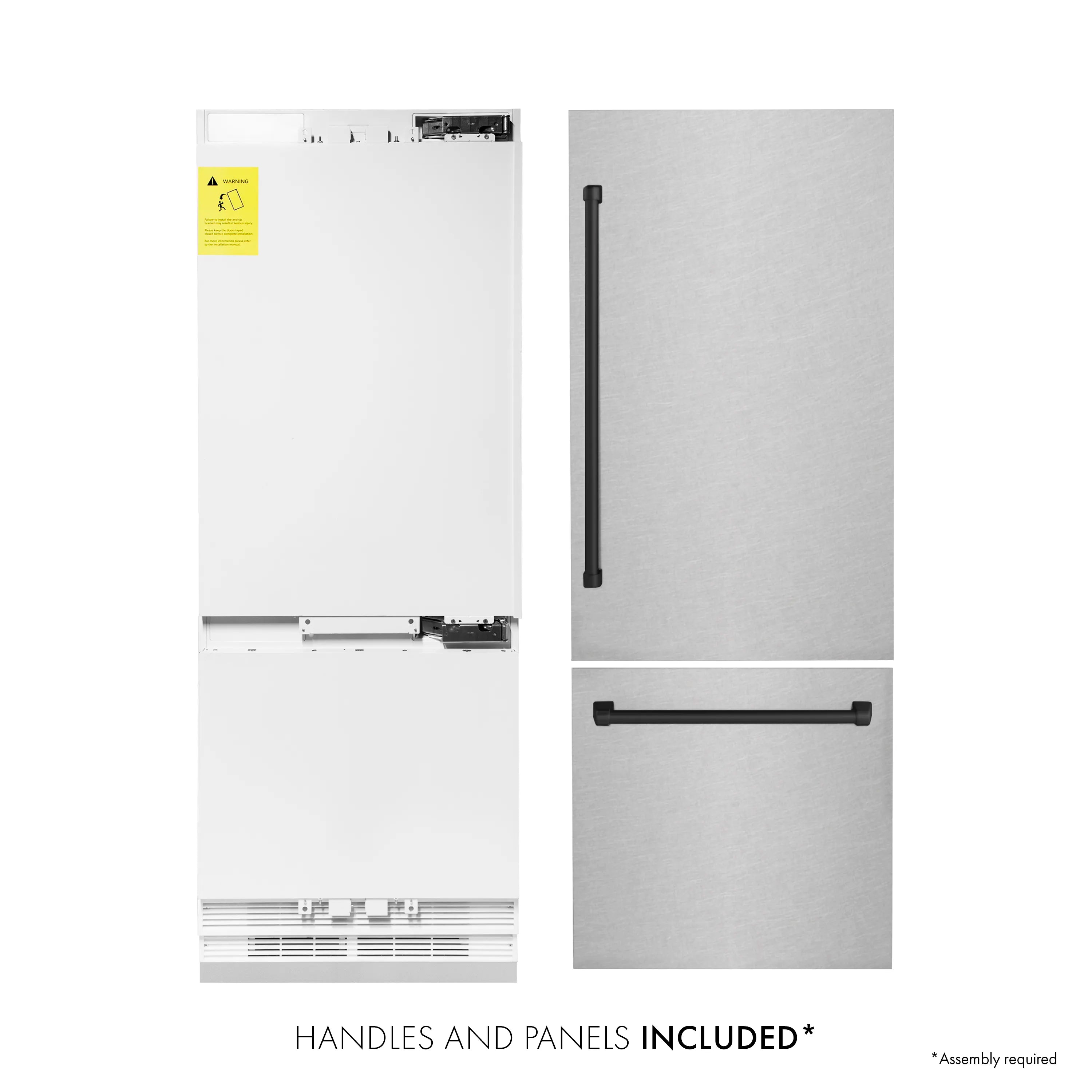Refrigerator door and panel components with included handles and panels note