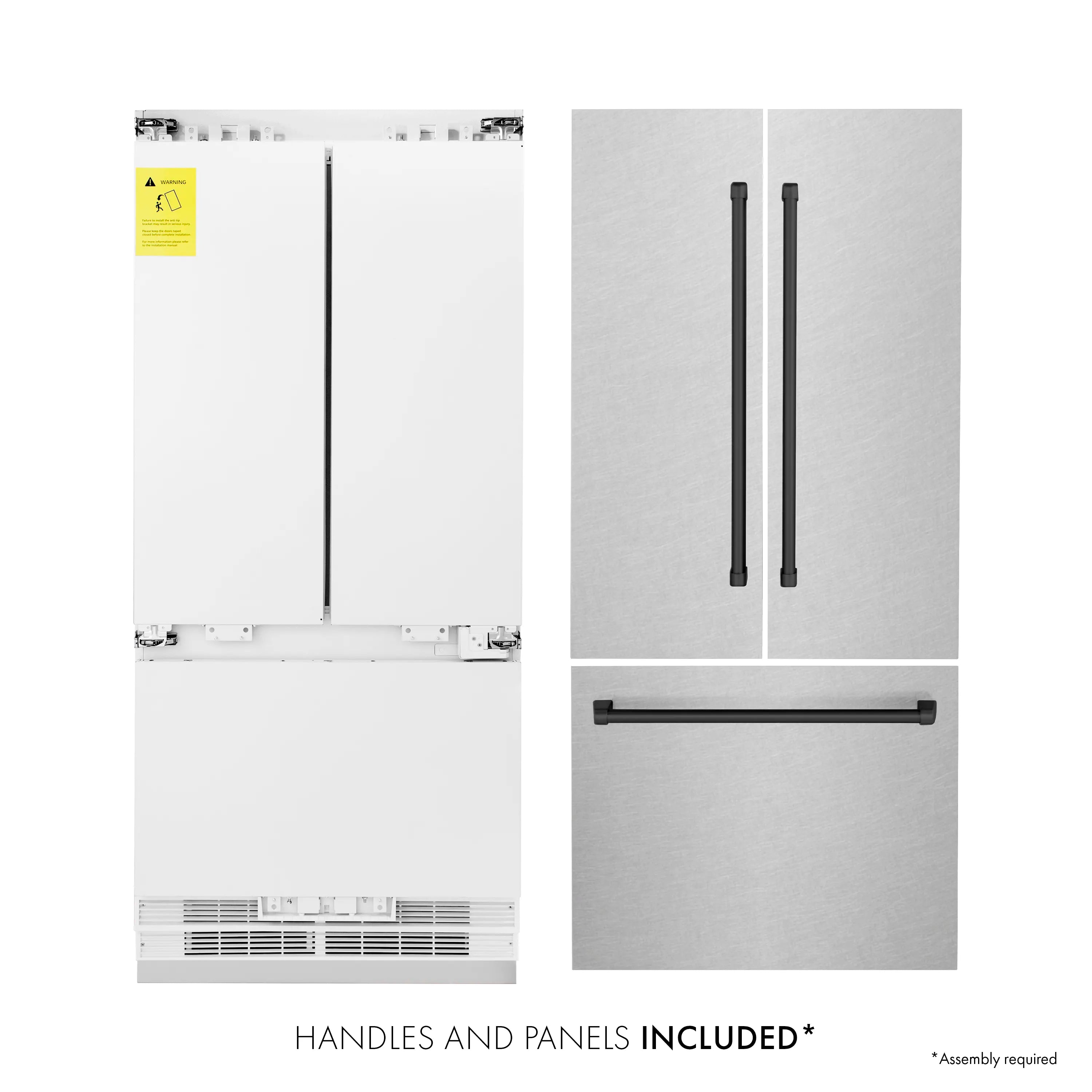 Bottom freezer refrigerator panel and matte black handle parts, handles and panels included