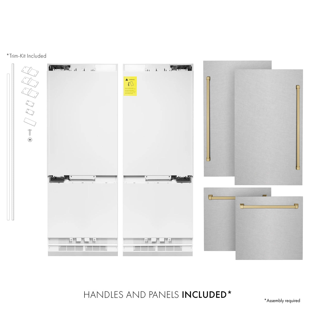 Refrigerator handle and panel installation parts diagram, including rails and components