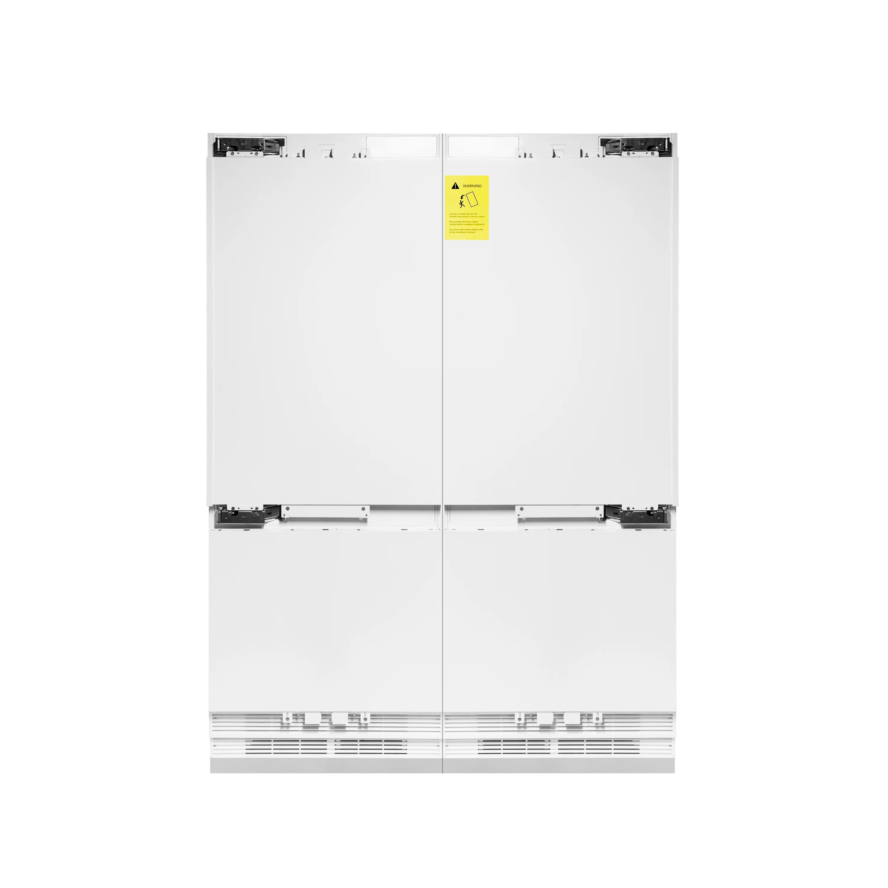 Built-in refrigerator back view with access panels and integrated mounting points